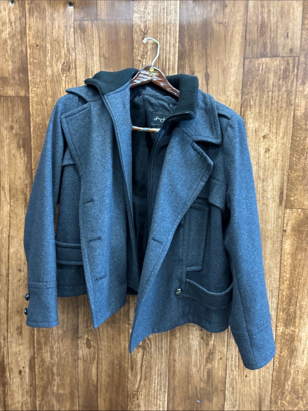 Sean John Charcoal Wool Peacoat with Stand Collar